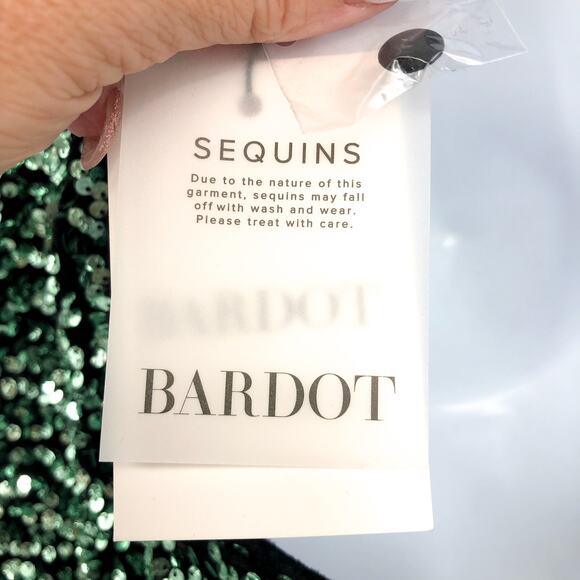 BARDOT Women's Lilia Sequin Mini Dress XS US 2 Vivid Green Long Sleeve NWT - Picture 10 of 13